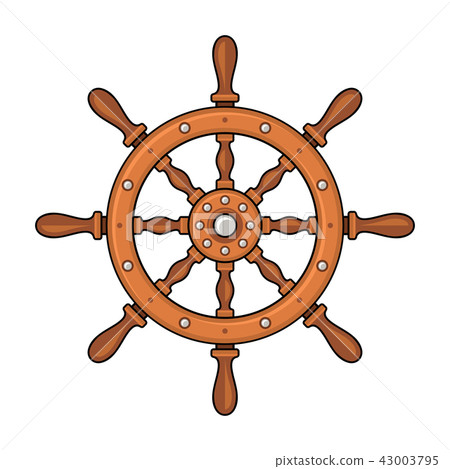 Wooden Ship Wheel on White Background. Vector 43003795