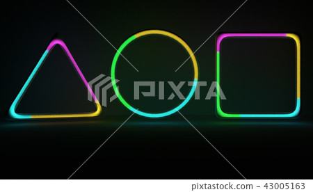 Neon shapes with gas noice inside. 3D illustration gas tubes with multicolor gas. 43005163