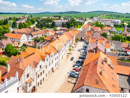 Aerial view of Renaissance houses in Slavonice, Czech Republic 43005522