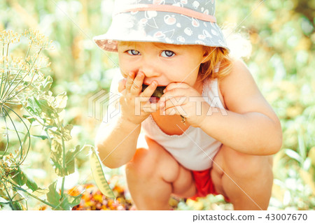 child in the garden with berries 43007670
