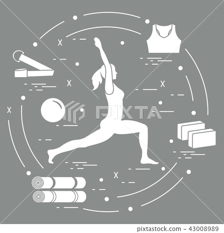 Silhouette of woman yoga pose and various goods 43008989