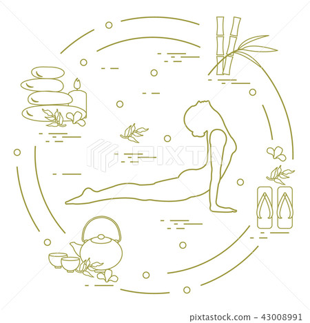 Woman yoga pose, bamboo and various tools for 43008991