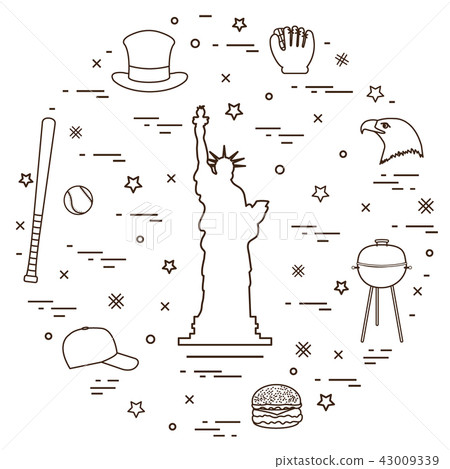 statue of Liberty, eagle head, stars, hamburger, 43009339