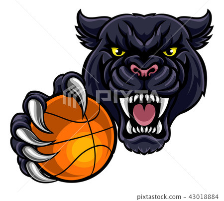 Black Panther Holding Basket Ball Mascot 43018884