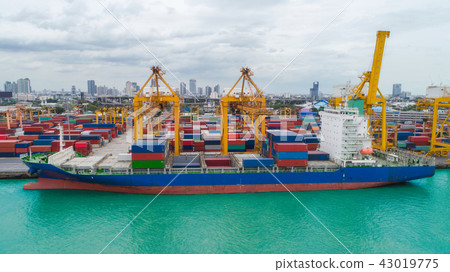 Aerial view container ship from sea port. Aerial view container ship from sea port. 43019775