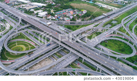 Aerial view highway road intersection. Aerial view highway road intersection. 43019804