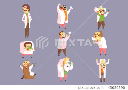 Set Of Funny Mad Scientists In Lab Coats Set Of Funny Mad Scientists In Lab Coats 43020390