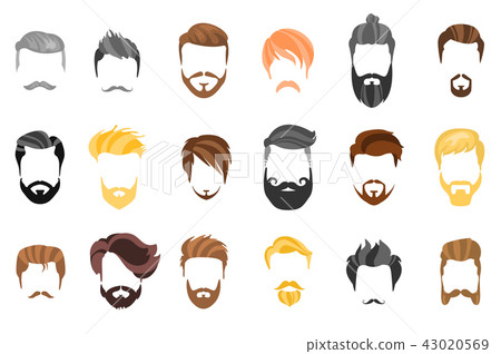 Hair, beard and face, hair, mask cutout cartoon flat collection. Vector men's hairstyle Hair, beard and face, hair, mask cutout cartoon flat collection. Vector men's hairstyle 43020569