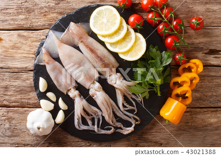 Raw fresh squid close-up and vegetable 43021388