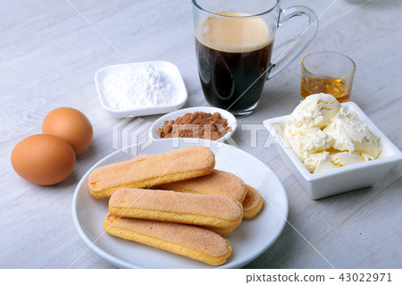 ingredient for homemade tiramisu cake in close up. 43022971