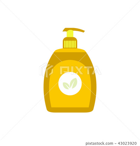 Yellow plastic bottle with liquid soap flat icon 43023920