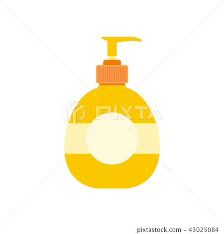 Yellow plastic bottle with liquid soap flat Yellow plastic bottle with liquid soap flat 43025084