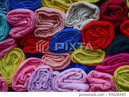 Colorful textile for sale at a street market Colorful textile for sale at a street market 43026485