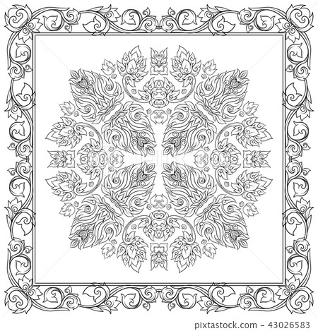 Square pattern with decorative outline elements of traditional 43026583
