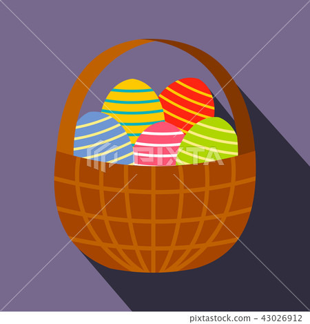 Colorful easter eggs in the basket flat icon 43026912