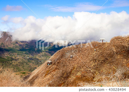 Ropeway with mountain and blue sky in Owakudani Ropeway with mountain and blue sky in Owakudani 43028494