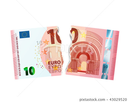 Realistic dummy of torn ten euro banknote 43029520