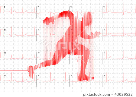 Red human electrocardiogram in runner shape Red human electrocardiogram in runner shape 43029522