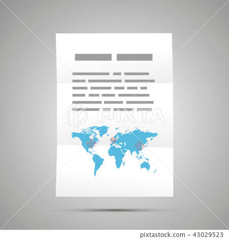 Report with world map, A4 size document icon Report with world map, A4 size document icon 43029523