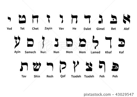 Large set of Hebrew alphabet symbols on white Large set of Hebrew alphabet symbols on white 43029547