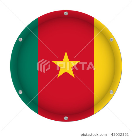 round metallic flag of Cameroon with screws - Stock Illustration ...