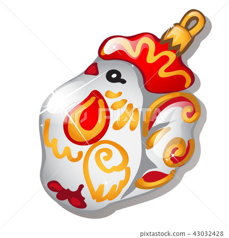 Christmas toy in the form of a glass patterned rooster closeup isolated on white background. Vector Christmas toy in the form of a glass patterned rooster closeup isolated on white background. Vector 43032428