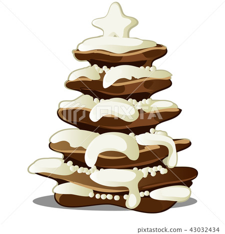 Festive layered biscuit cake covered with whipped cream in form of Christmas tree. Sketch for Festive layered biscuit cake covered with whipped cream in form of Christmas tree. Sketch for 43032434