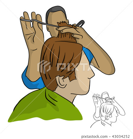 hairdresser does the hair styling in barber shop 43034252