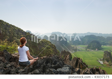 woman keep calm and meditate while practicing yoga 43037173