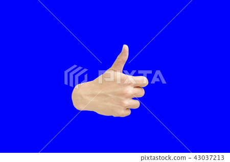 hand thumb up on blue background hand thumb up on blue background 43037213