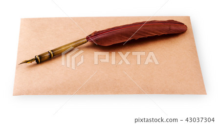 Old vintage burned envelope letter with quill feat Old vintage burned envelope letter with quill feat 43037304