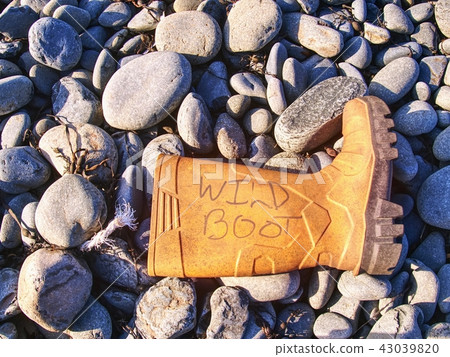 Dangerous rubbish on a stony beach.  Pollution  43039820