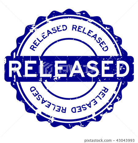 Grunge blue released round rubber seal stamp 43043993