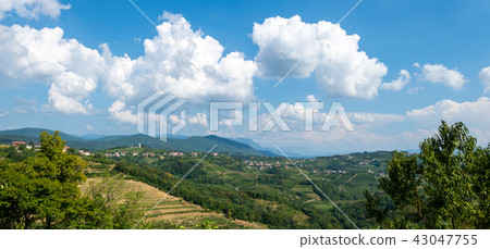 Village of Kojsko, Sloveniain famous wine growing region of Goriska Brda, lit by sun and clouds in 43047755