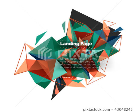 Triangular design abstract background, landing page. Low poly style colorful triangles on white Triangular design abstract background, landing page. Low poly style colorful triangles on white 43048245