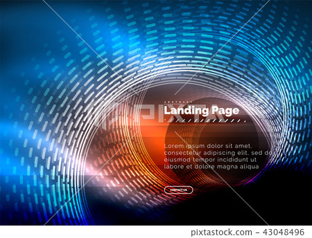 Neon glowing techno lines, hi-tech futuristic abstract background template with circles, landing 43048496