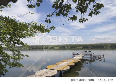Beautiful summer landscape in the wide river. 43050426