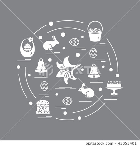 different symbols for Easter arranged in a circle 43053401