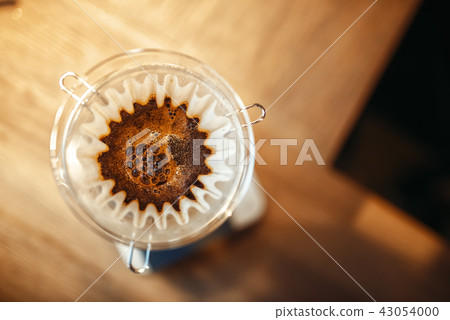 Glass coffee pot with membrane closeup, top view Glass coffee pot with membrane closeup, top view 43054000