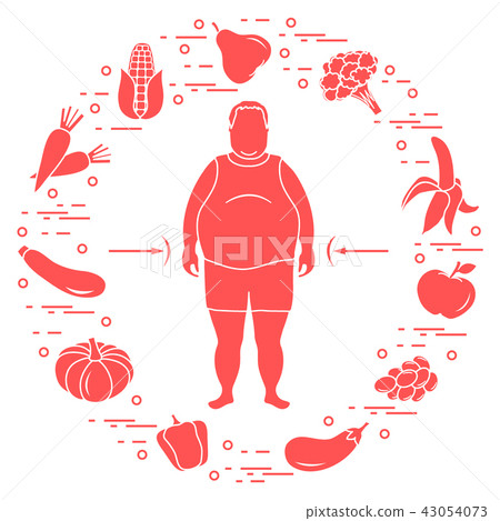 Fat man with healthy food around him Healthy 43054073