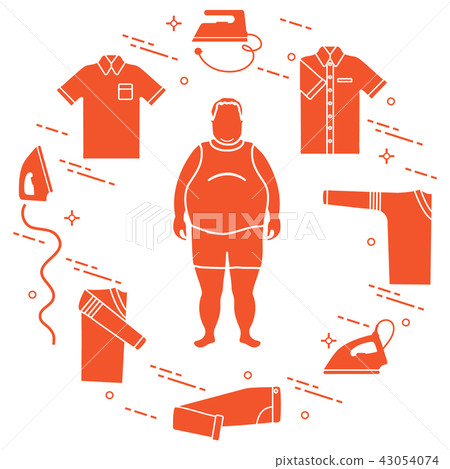 Fat man, irons and different clothes 43054074