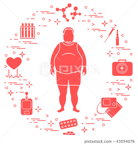 Fat man with medical devices, tools and drugs 43054076