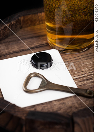 Beer coaster with bottle top and opener and glass Beer coaster with bottle top and opener and glass 43054140