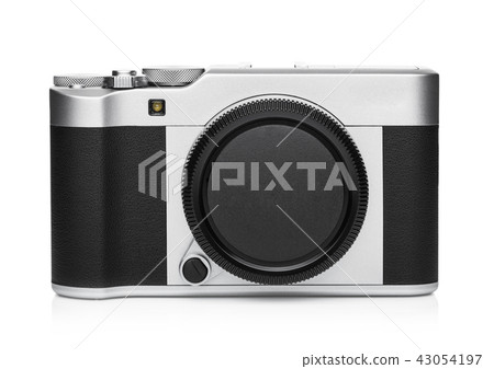 Digital DSLR photo camera with black leather grip Digital DSLR photo camera with black leather grip 43054197