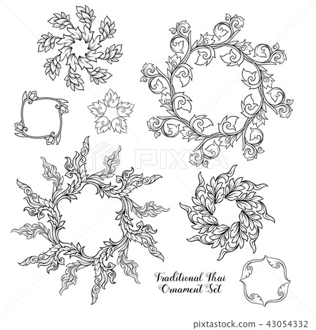 Set of outline decorative elements of traditional Thai ornament. 43054332