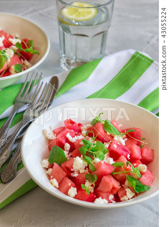 Salad with watermelon, feta cheese and mint Salad with watermelon, feta cheese and mint 43055224