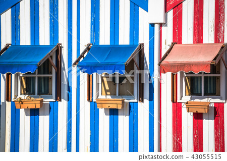 Colorful striped fishermen's houses Colorful striped fishermen's houses 43055515