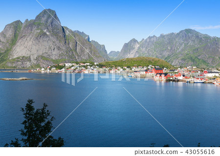 Picturesque fishing town of Reine by the fjord  43055616