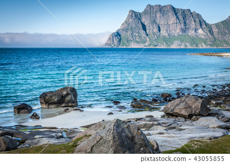 Beautiful view to Eggum beach in Norway, Lofoten Beautiful view to Eggum beach in Norway, Lofoten 43055855