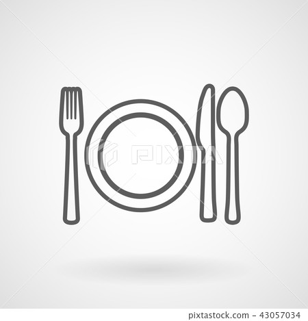 Plate, knife and fork line icon, vector Plate, knife and fork line icon, vector 43057034